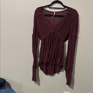 Free People Burgundy Pleated Blouse